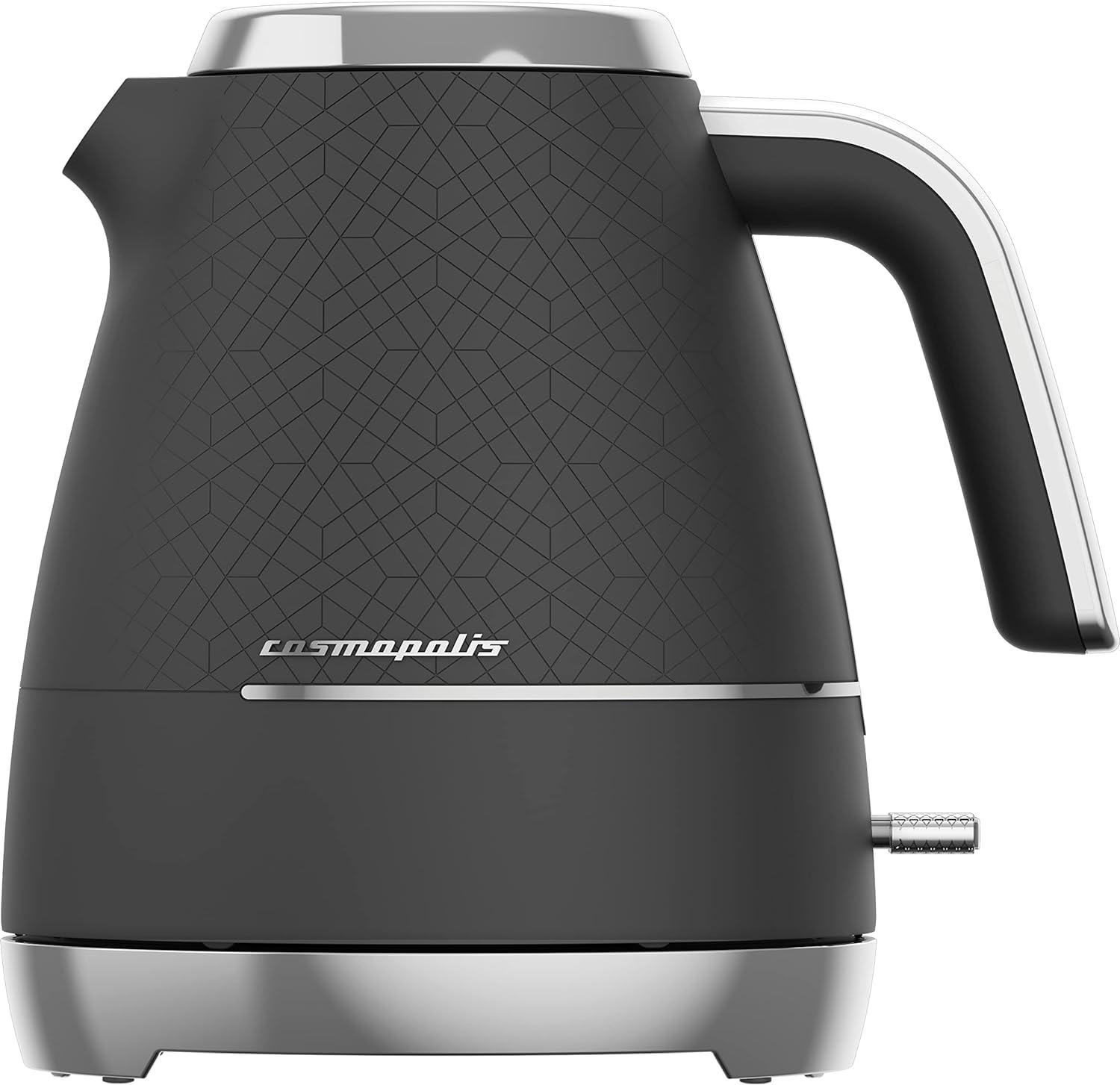 Beko Cosmopolis Dome Kettle WKM8307G, Retro Granite Grey Chrome Design,1.7 L Capacity 3000 W Includes Removable Lid, Easy Pour Spout and Boil Dry Protection