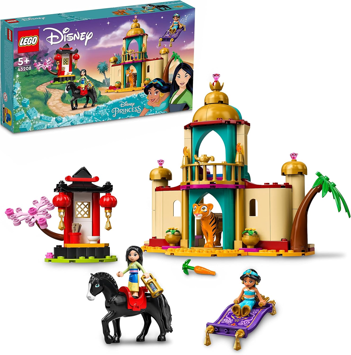 LEGO Disney Princess Jasmine and Mulan’s Adventure Palace Set, Aladdin & Mulan