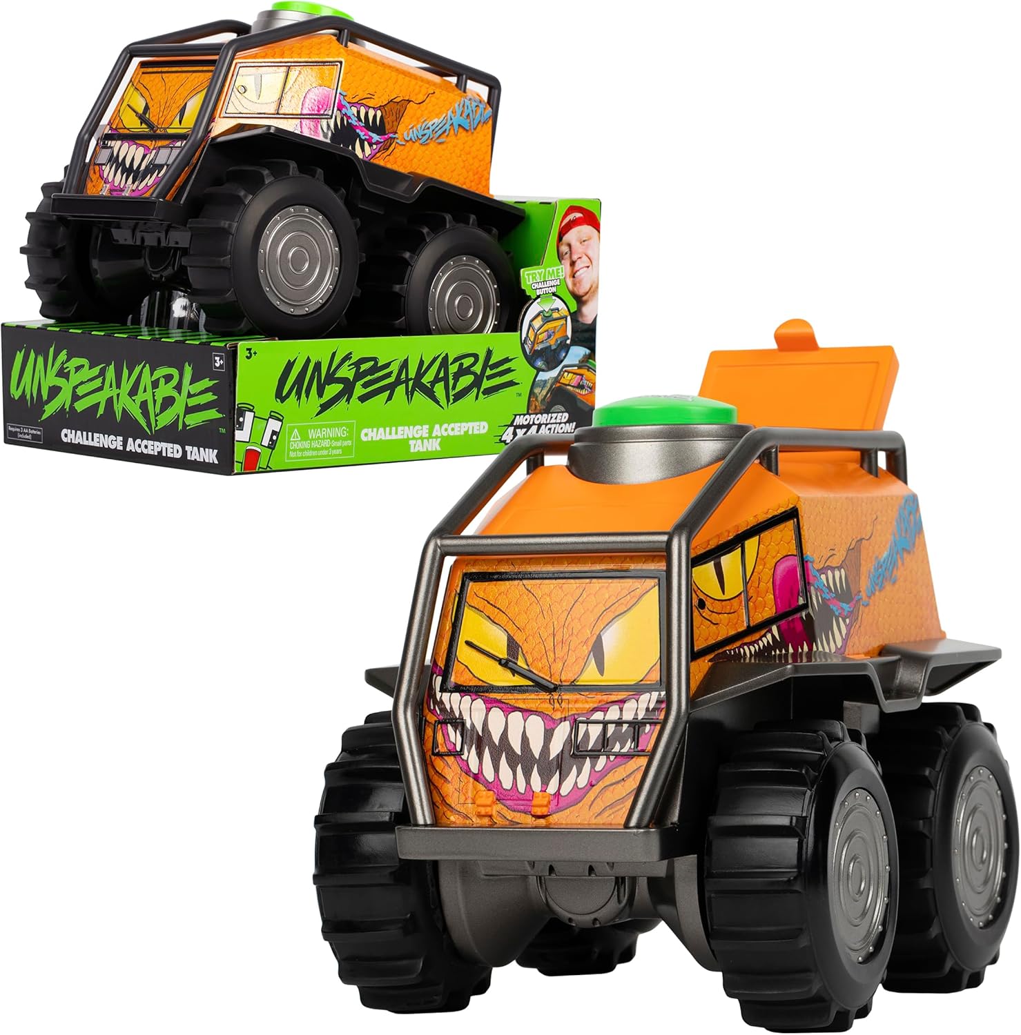 Unspeakable Challenge Accepted Tank, 8" Super Action Vehicle with sound and movement, Official Unspeakable Merch, YouTube toys