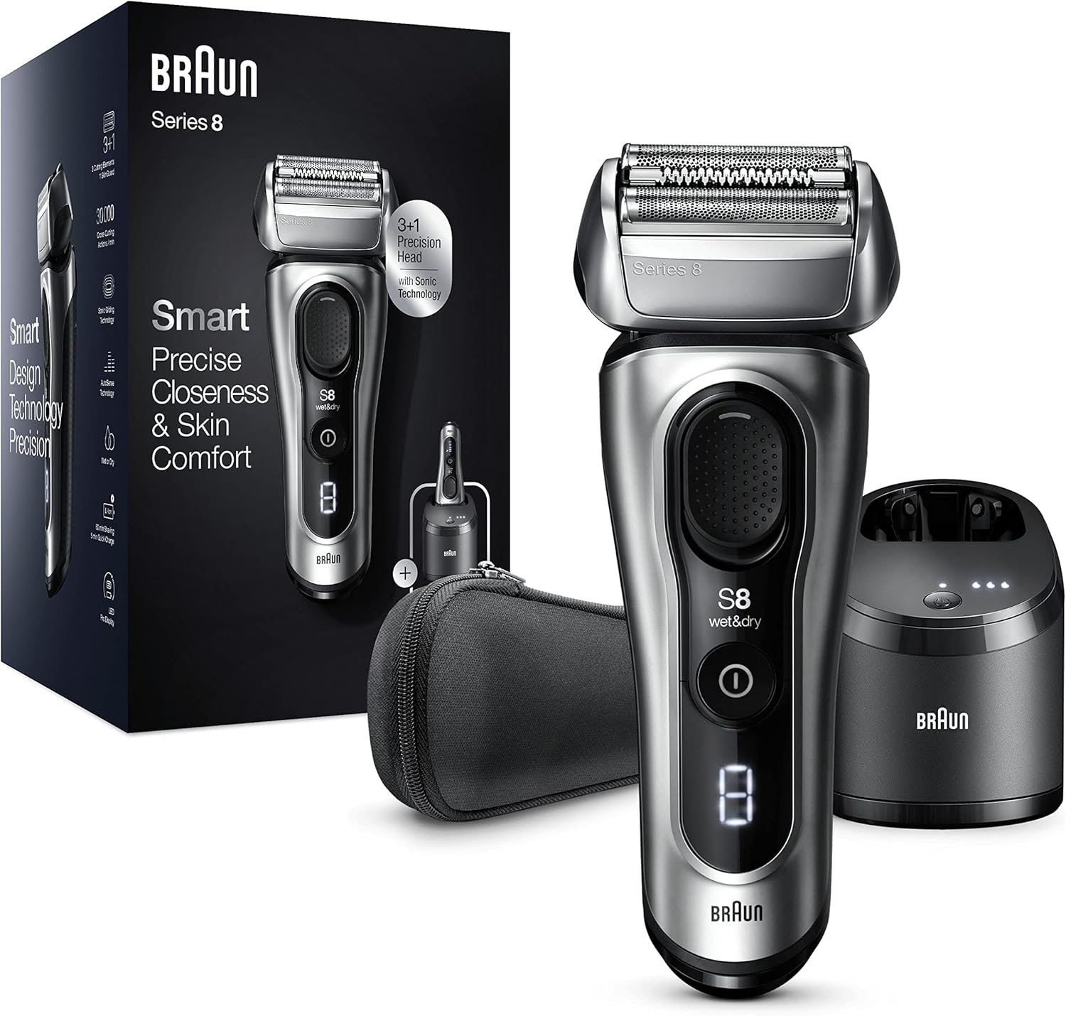 Braun Series 8 Wet & Dry shaver with 5-in-1 SmartCare center and travel case, silver
