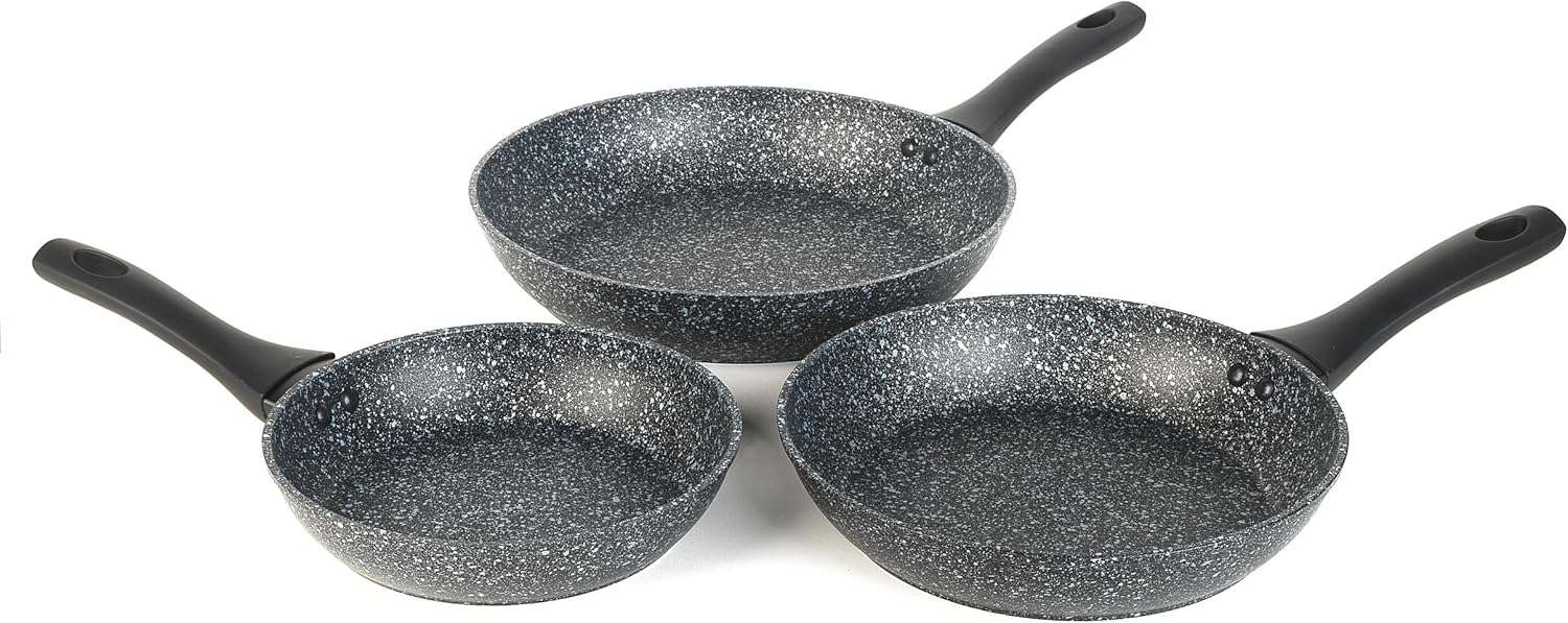 Salter Megastone Frying Pan Set – 3 Piece, 20/24/28cm, 10 x Tougher Non-Stick, Aluminium Cookware Set, Induction Pans, Dishwasher & Metal Utensil Safe, Stay Cool Handles, Egg/Pancake Pans