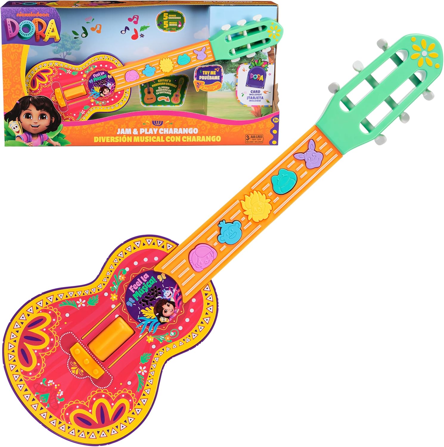 Dora, Jam & Play Charango, Toy Guitar for Kids with Music, Sound Fx and Bilingual Phrases