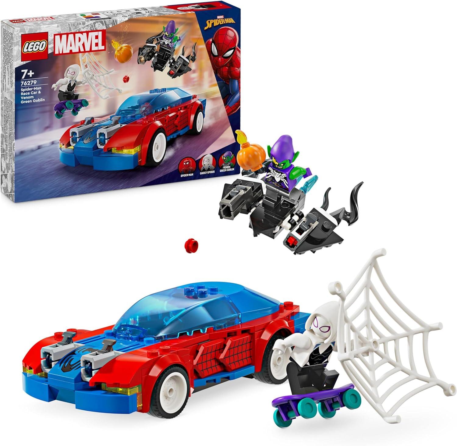 LEGO Marvel Spider-Man Race Car & Venom Green Goblin, Super Hero Building Toys, Featuring a Spidey Minifigure, plus a Buildable Toy Vehicle and Web-Shooters