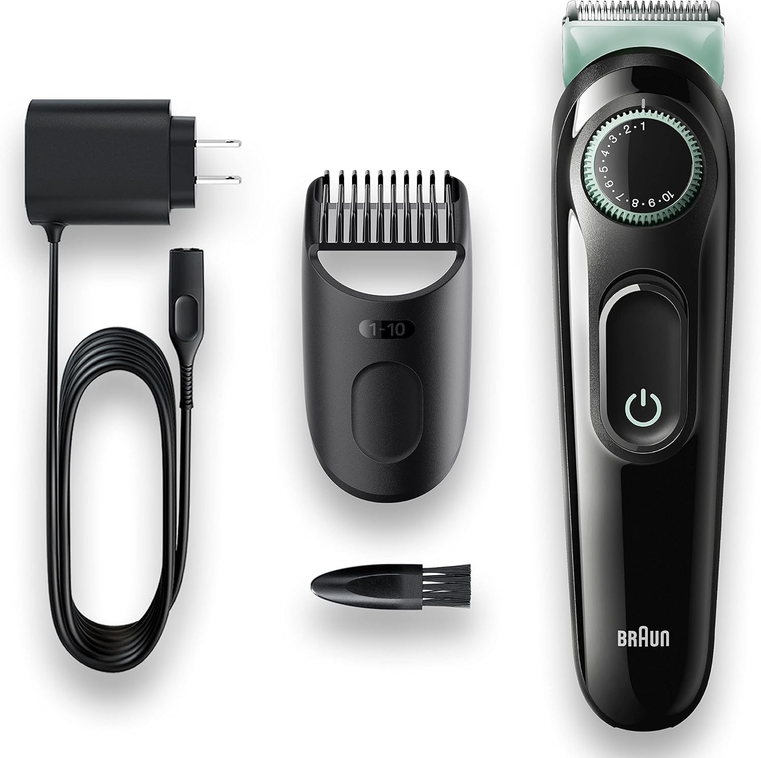 Braun Beard Trimmer 3, Beard Trimmer for Men, Hair Clipper, Lifetime Sharp Blades, 20 Length Settings, Black/Vibrant Green
