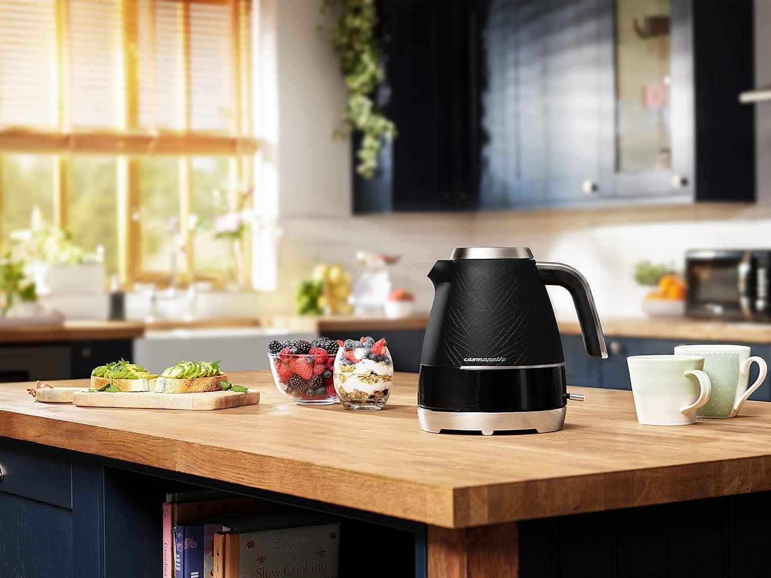 Beko Cosmopolis Dome Kettle, Retro Black Chrome Design,1.7L Capacity 3000 W| Includes Removable Lid, Easy Pour Spout & Boil Dry Protection