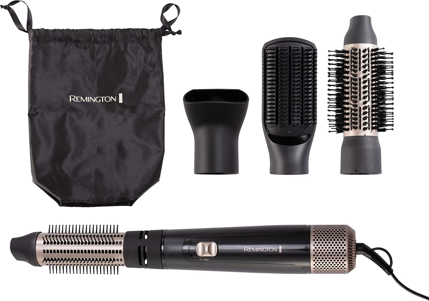 Remington Blow Dry & Style Air Styler - For Mid-Long Length Hair (4 Attachments, 38mm & 50mm Bristle Brush, Firm Paddle Brush, Concentrator, 2 Heat & 2 Speed Settings, Swivel Cord, 1000W)
