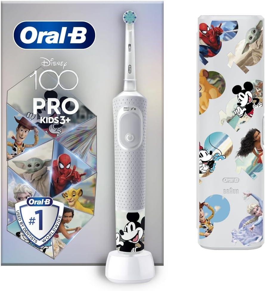 Oral-B Pro Kids Electric Toothbrush, Christmas Gifts For Kids, 1 Toothbrush Head, x4 Disney Stickers, 1 Travel Case, 2 Modes with Kid-Friendly Sensitive Mode, Ages 3+, 2 Pin UK Plug, Special Edition