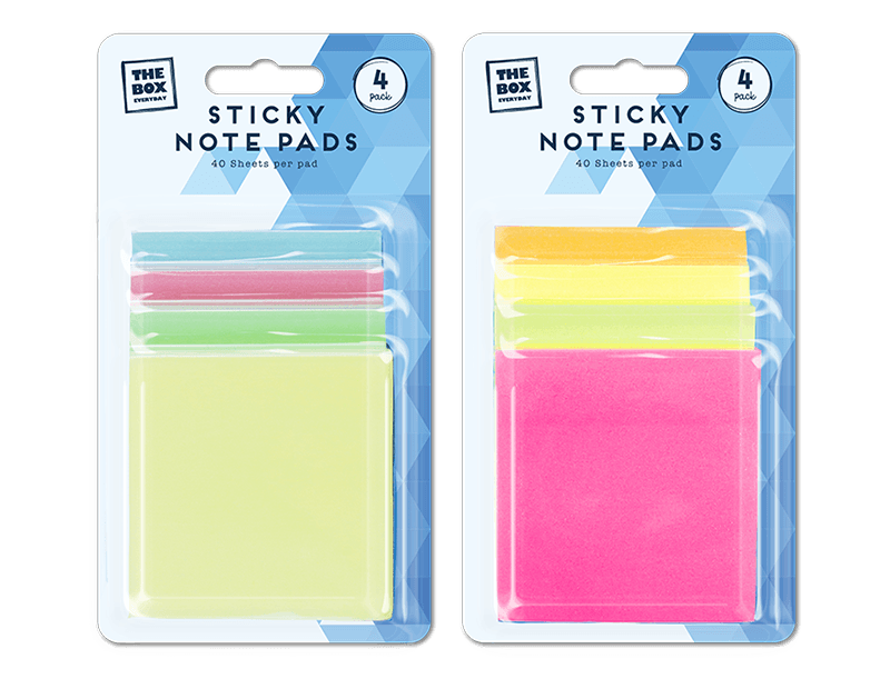 Sticky Note Pads - 4 Pack, Random Colour Delivery