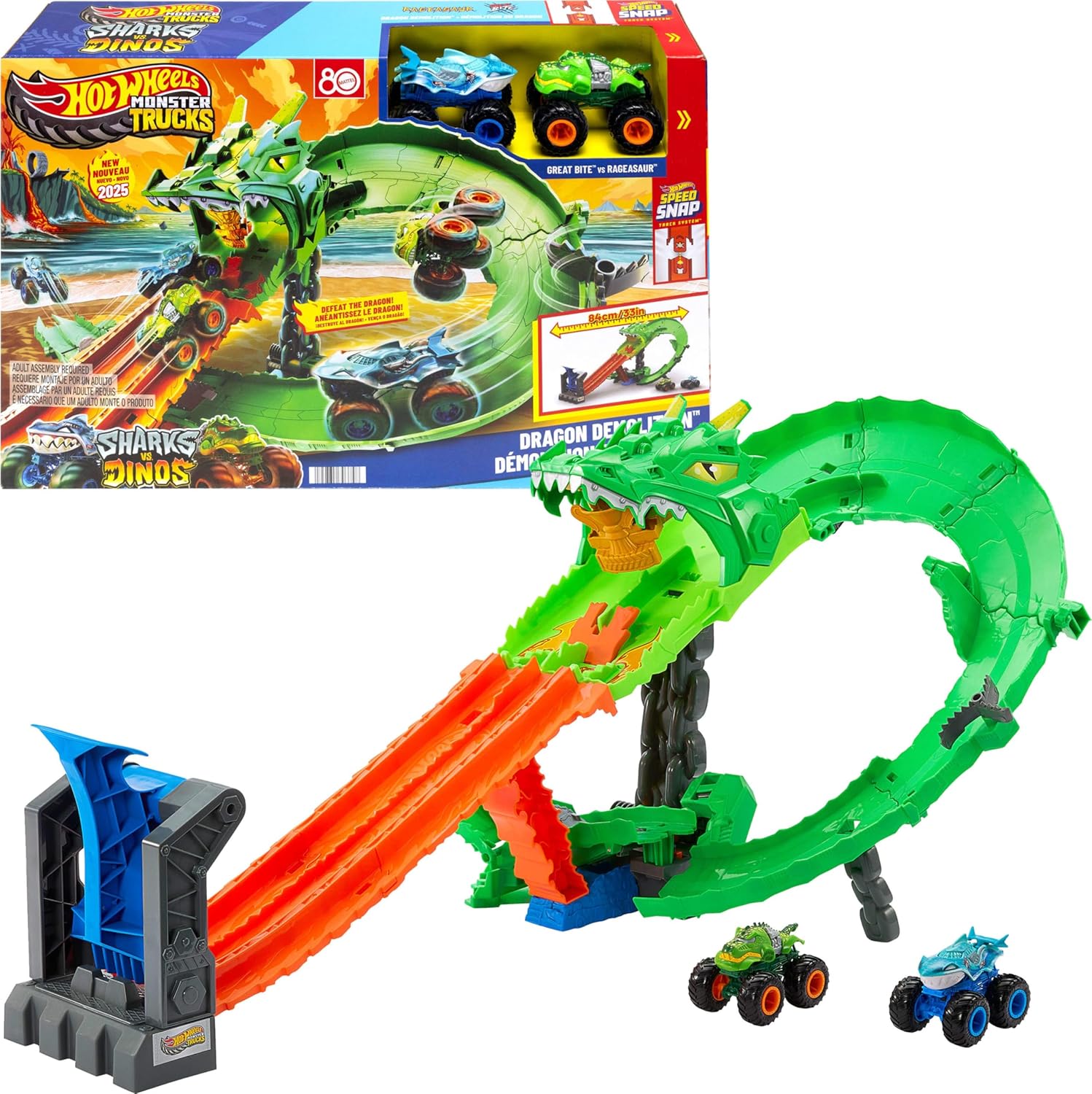 Hot Wheels MT Sharks vs Dinos Dragon Destruction