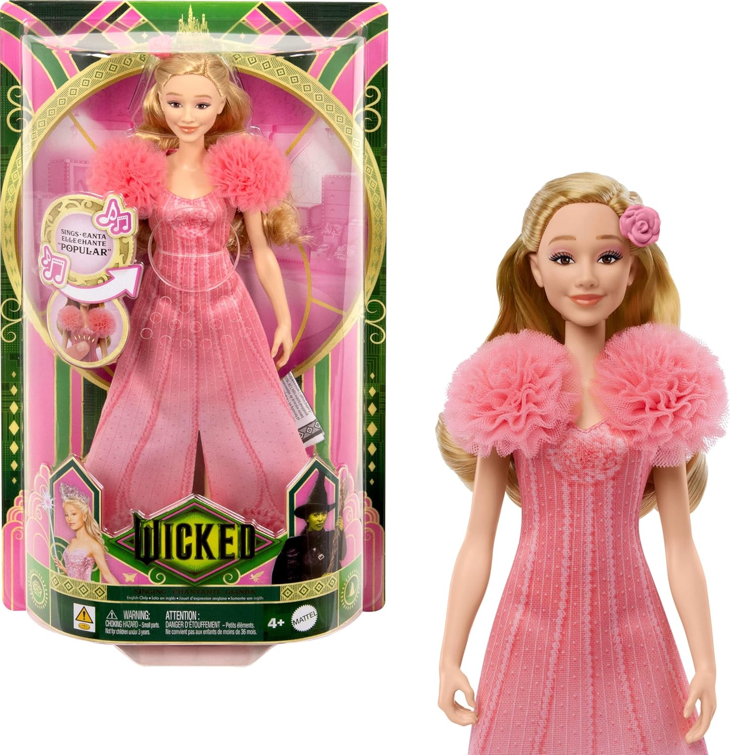 Mattel Wicked Singing Glinda Fashion Doll & Accessories, Posable with Movie-Inspired Look & Removable Outfit, Sings Popular