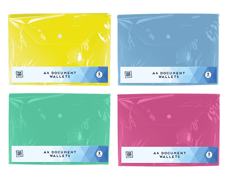 A4 Document Wallets - 2 Pack, Random Colour Delivery