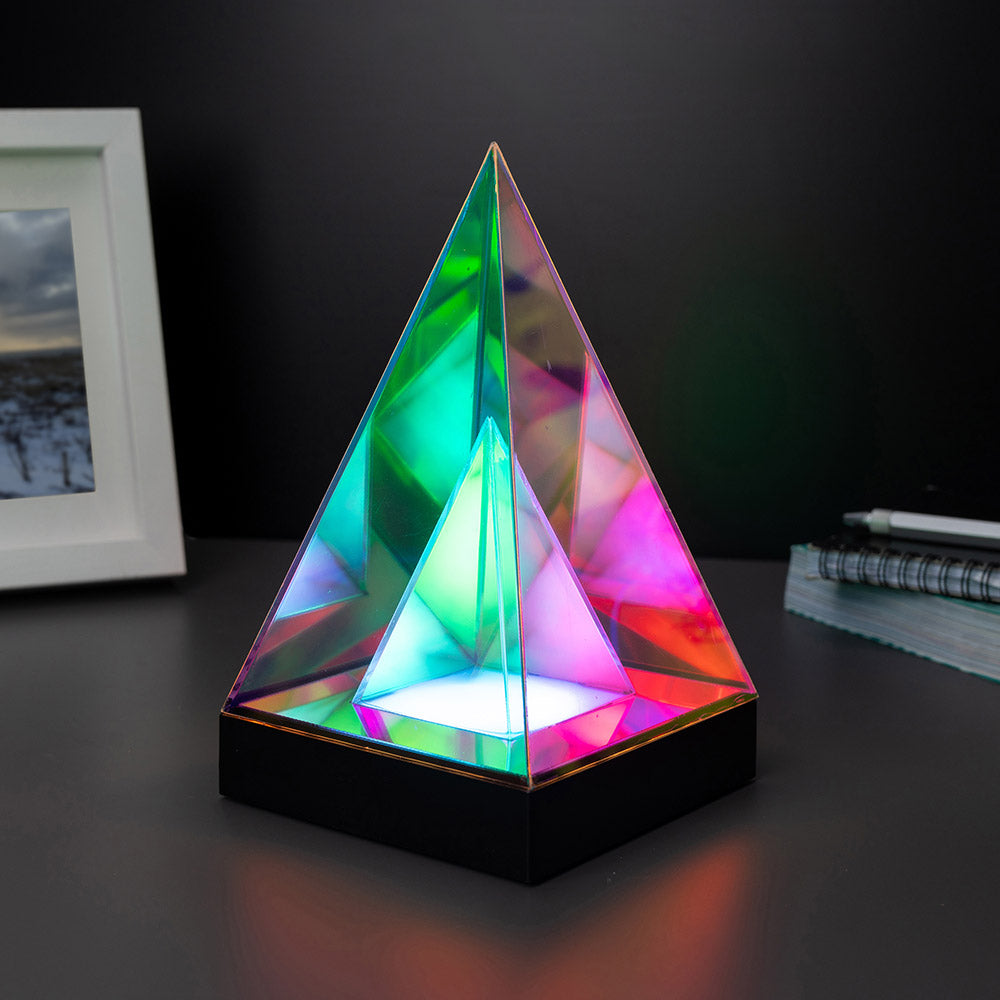 Holographic Pyramid Lamp with Black Base