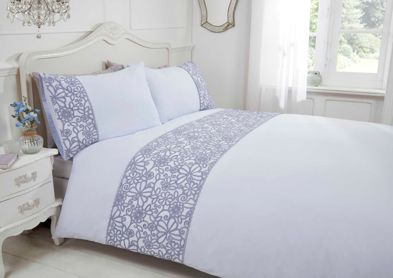 Butterfly Polycotton Duvet Set With Pillowcase Super King Grey