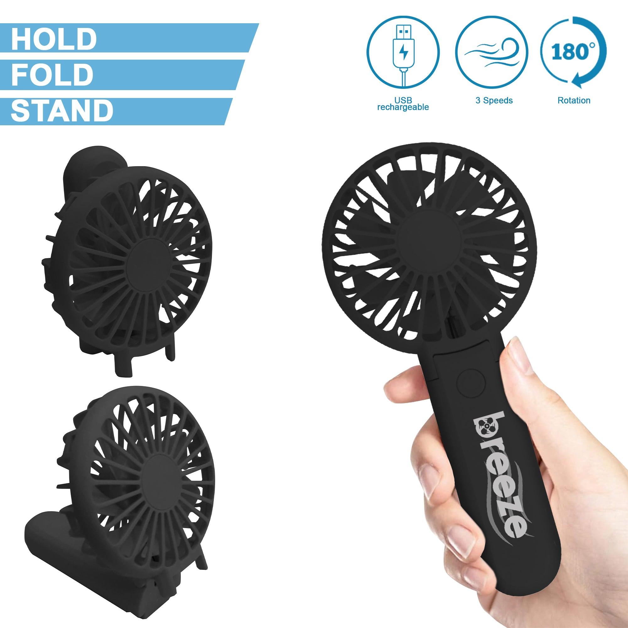 Breeze Rechargeable Handheld Fan Folding Black