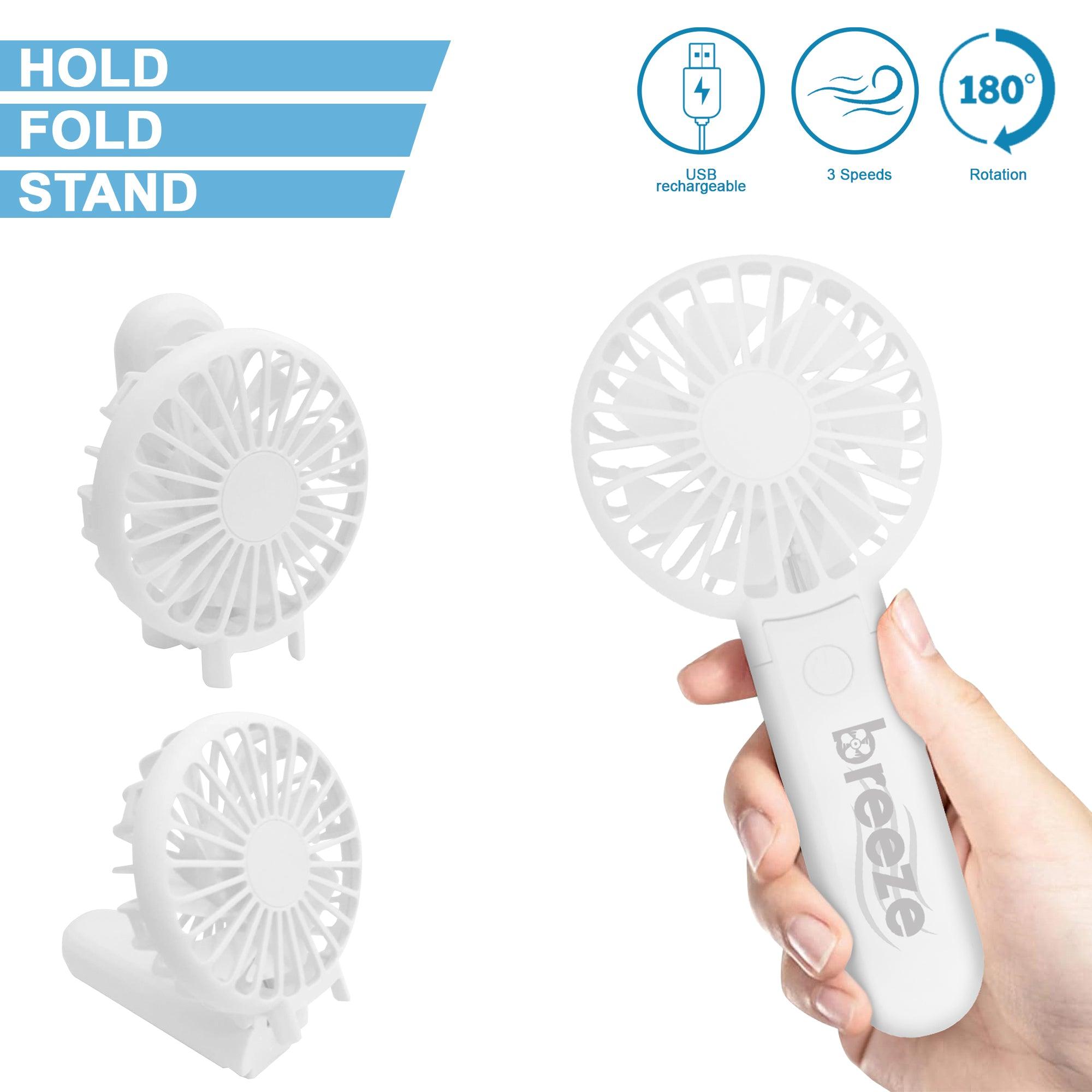 Breeze Rechargeable Handheld Fan Folding White