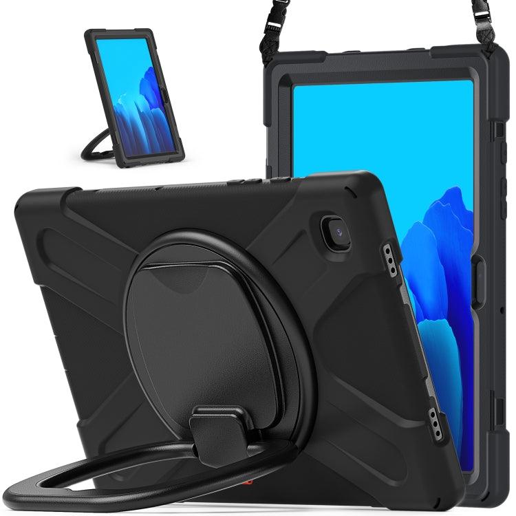 Samsung Galaxy Tab A7 10.4 (2020) T500 / T505 Silicone + PC Protective Case Cover with Holder & Shoulder Strap (Black+Black)