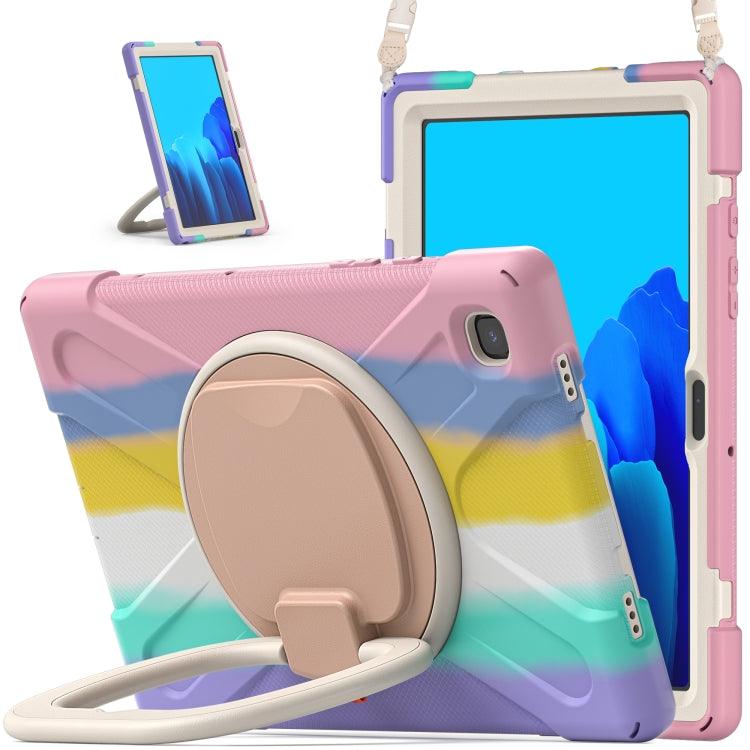 Samsung Galaxy Tab A7 10.4 (2020) T500 / T505 Silicone + PC Protective Case Cover with Holder & Shoulder Strap (Colorful Pink)