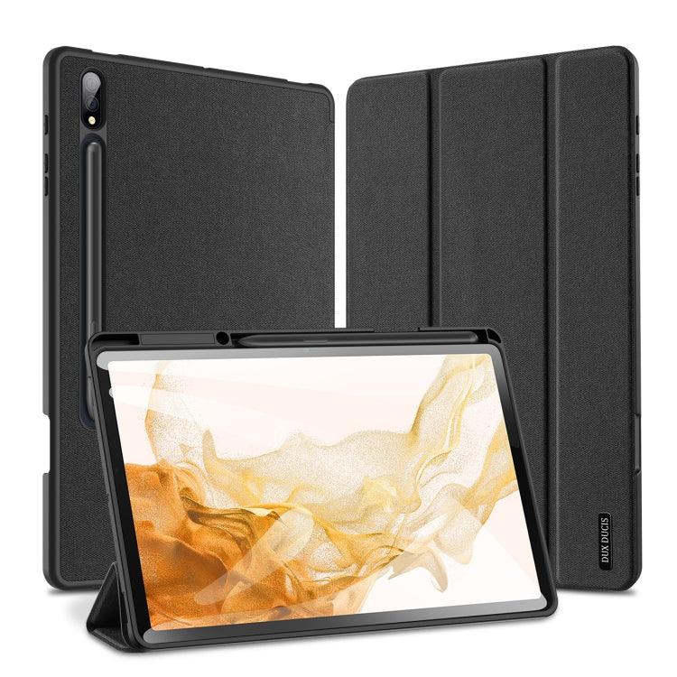 Samsung Galaxy Tab S8+ / Tab S8 Plus / Tab S7 FE / Tab S7+ DUX DUCIS Domo Series Horizontal Flip Magnetic PU Leather Case Cover with Three-folding Holder & Wake-up / Sleep Function (Black)