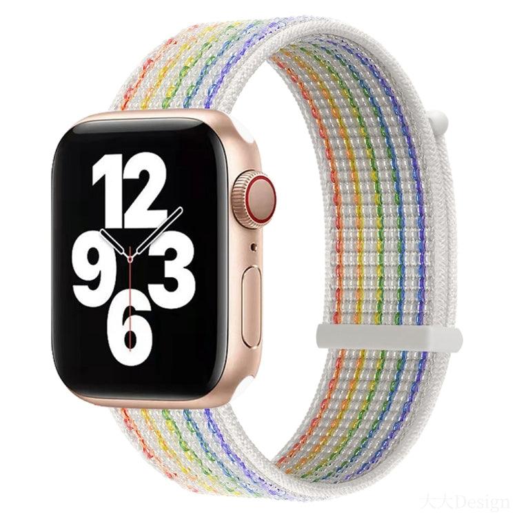 Hook and Loop Fastener Dual Section Watch Band Apple Watch Ultra 2, Ultra 1, Series 9, 8, 7, 6, SE, 49mm, 45mm, 44mm, 42mm (Reflective Rainbow Colors)