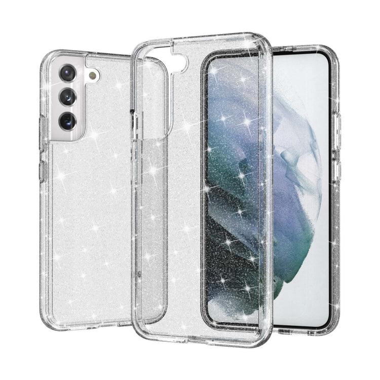 Samsung Galaxy S22+ 5G Shockproof Terminator Style Glitter Powder Protective Phone Case Cover (White)
