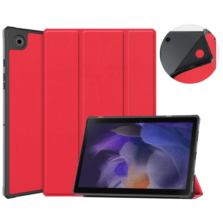 Samsung Galaxy Tab A8 2021 SM-X205 3-Fold Holder Leather Tablet Case Cover (Red)