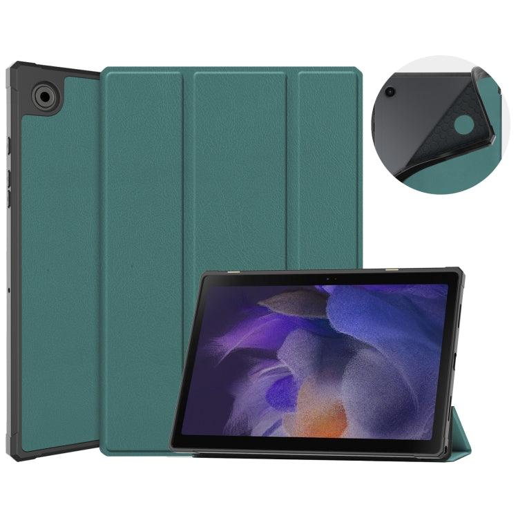 Samsung Galaxy Tab A8 2021 SM-X205 3-Fold Holder Leather Tablet Case Cover (Dark Green)