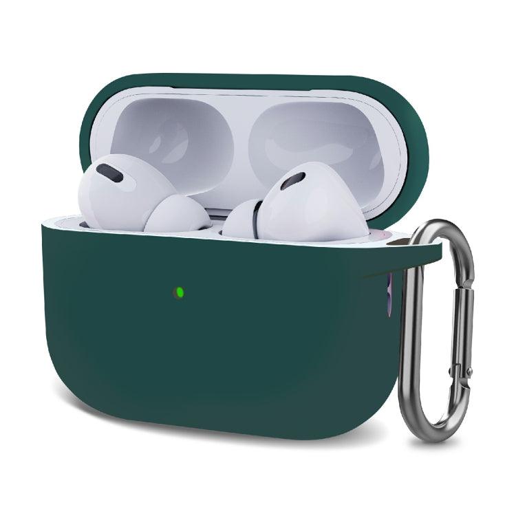 Silicone Thickening Wireless Earphone Protective Case with Hook Apple AirPods Pro 2 (Dark Green)