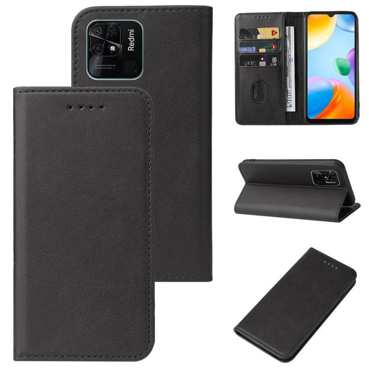 Xiaomi Redmi 10C Magnetic Closure Leather Phone Case Cover (Black)