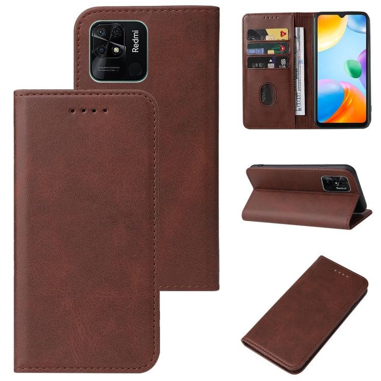 Xiaomi Redmi 10C Magnetic Closure Leather Phone Case Cover (Brown)
