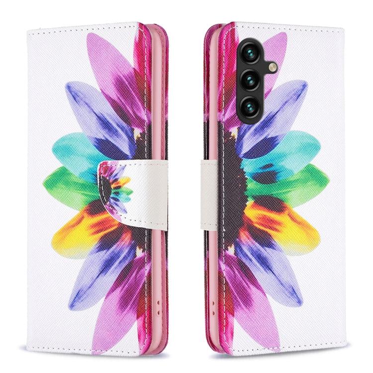 Samsung Galaxy A14 5G Drawing Pattern Leather Phone Case Cover (Sun Flower)