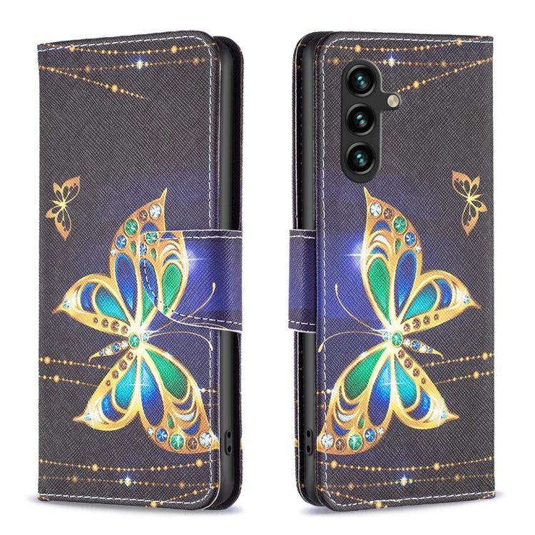 Samsung Galaxy A14 5G Colored Drawing Pattern Leather Phone Case Cover (Big Butterfly)