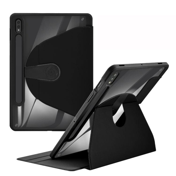 Samsung Galaxy Tab A7 Lite Acrylic 360 Degree Rotation Holder Tablet Leather Case Cover (Black)