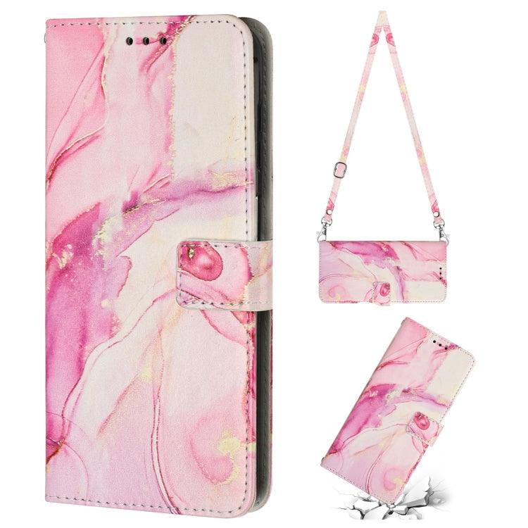Samsung Galaxy S23+ 5G Crossbody Painted Marble Pattern Leather Phone Case Cover (Rose Gold)