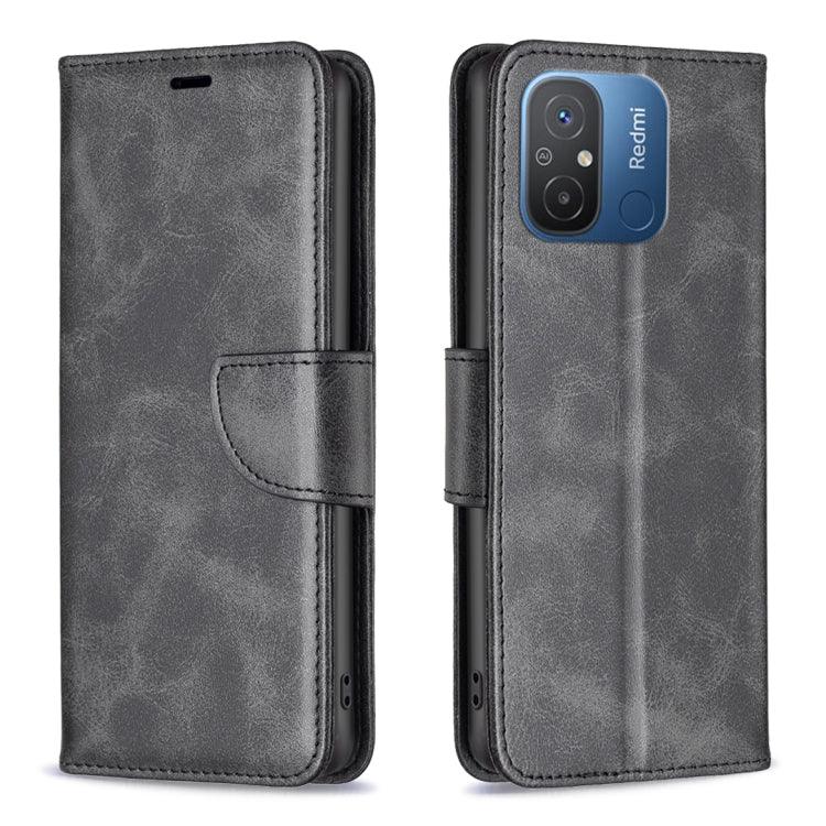 Xiaomi Redmi 12C Lambskin Texture Leather Phone Case Cover (Black)