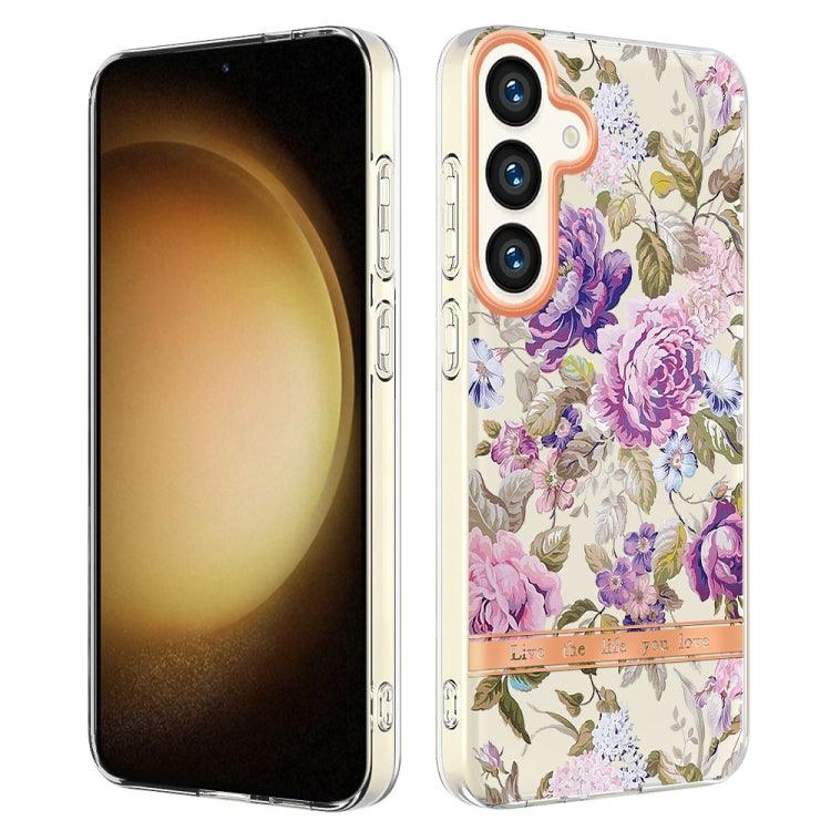 Samsung Galaxy S24 5G Flowers and Plants Series IMD TPU Phone Case Cover (Purple Peony)