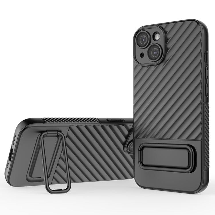 Apple iPhone 14 Wavy Texture TPU Phone Case Cover with Lens Film (Black)