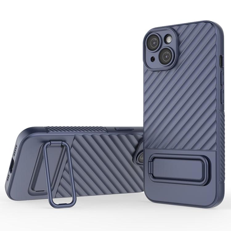 Apple iPhone 14 Wavy Texture TPU Phone Case Cover with Lens Film (Royal Blue)