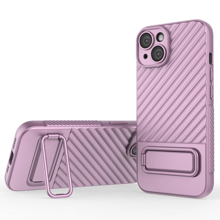 Apple iPhone 14 Wavy Texture TPU Phone Case Cover with Lens Film (Purple)