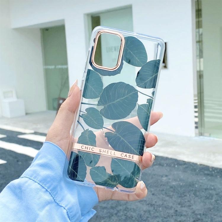 Samsung Galaxy A34 5G High Translucent Electroplating Flower Pattern TPU + PC Phone Case Cover (Banana Leaf)