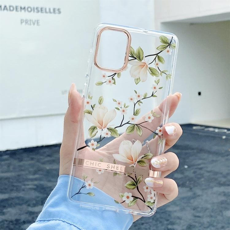 Samsung Galaxy A34 5G High Translucent Electroplating Flower Pattern TPU + PC Phone Case Cover (Magnolia)