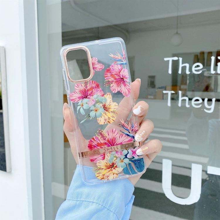 Samsung Galaxy A34 5G High Translucent Electroplating Flower Pattern TPU + PC Phone Case Cover (Hibiscus)
