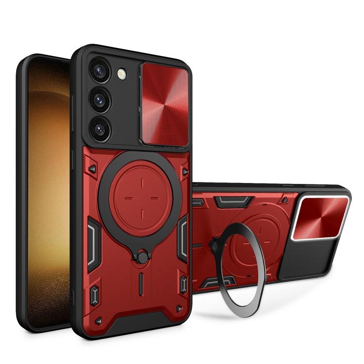 Samsung Galaxy S23+ 5G CD Texture Sliding Camshield Magnetic Holder Phone Case Cover (Red)