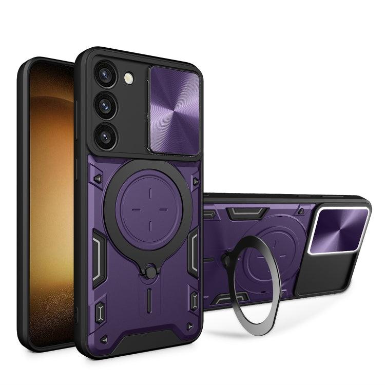 Samsung Galaxy S23+ 5G CD Texture Sliding Camshield Magnetic Holder Phone Case Cover (Purple)