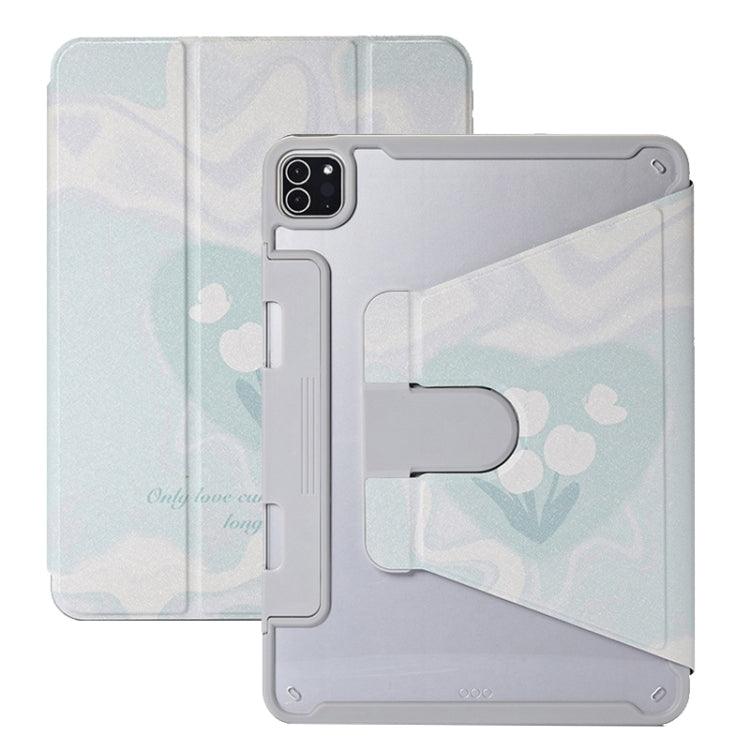 Apple iPad Pro 11 2022 / 2021 / 2020 Split Drawer Rotation Painted Leather Smart Tablet Case Cover (Flowers)