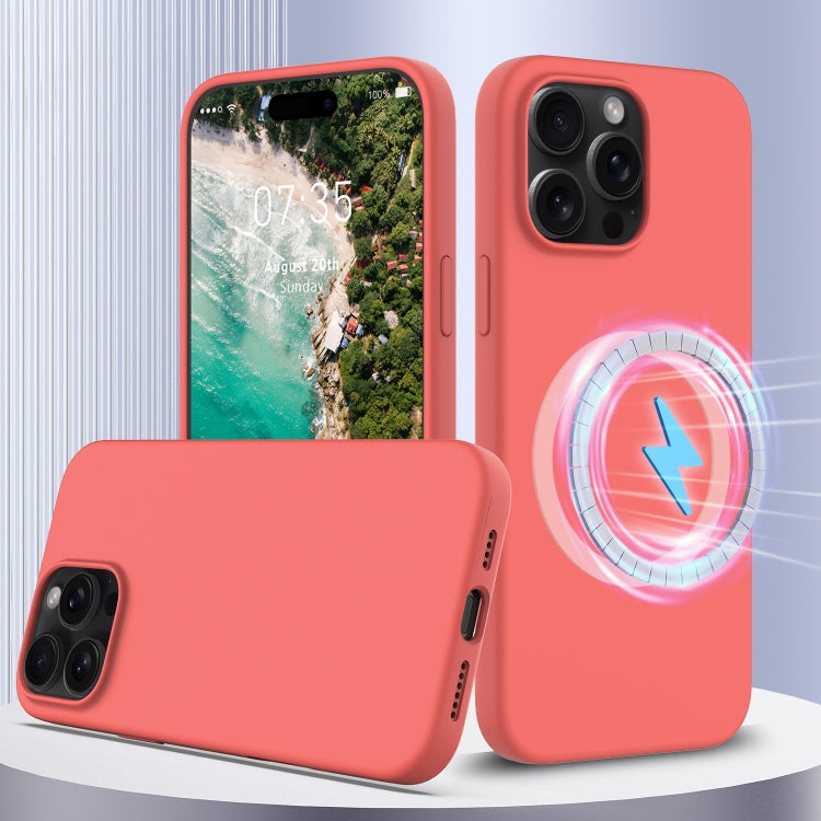 Apple iPhone 16 Pro Max Shockproof Silicone Magsafe Phone Case Cover (Pink Orange)
