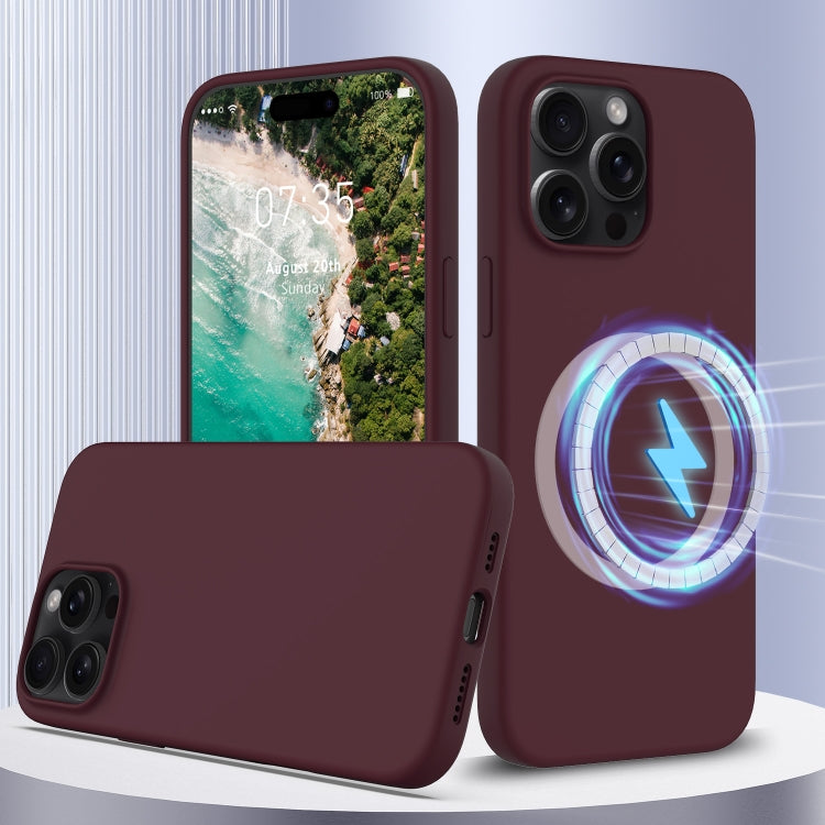 Apple iPhone 16 Pro Max Shockproof Silicone Magsafe Phone Case Cover (Plum Color)
