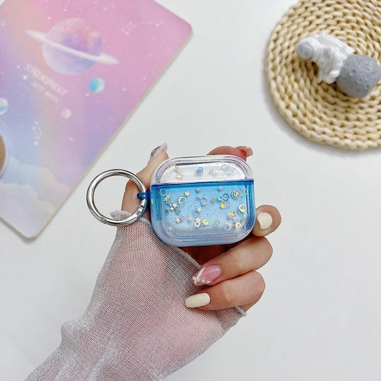 Apple AirPods Pro 2 Transparent Glitter Bluetooth Earphone Protective Case (Dark Blue)