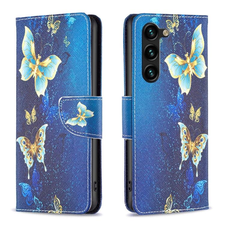 Samsung Galaxy S24+ 5G Colored Drawing Pattern Leather Phone Case Cover (Gold Butterfly)
