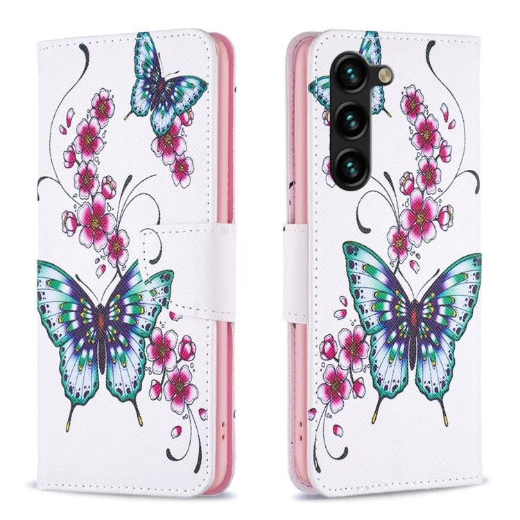 Samsung Galaxy S24+ 5G Colored Drawing Pattern Leather Phone Case Cover (Flowers Butterfly)