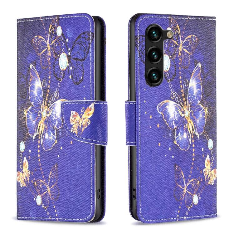Samsung Galaxy S24+ 5G Colored Drawing Pattern Leather Phone Case Cover (Purple Butterfly)